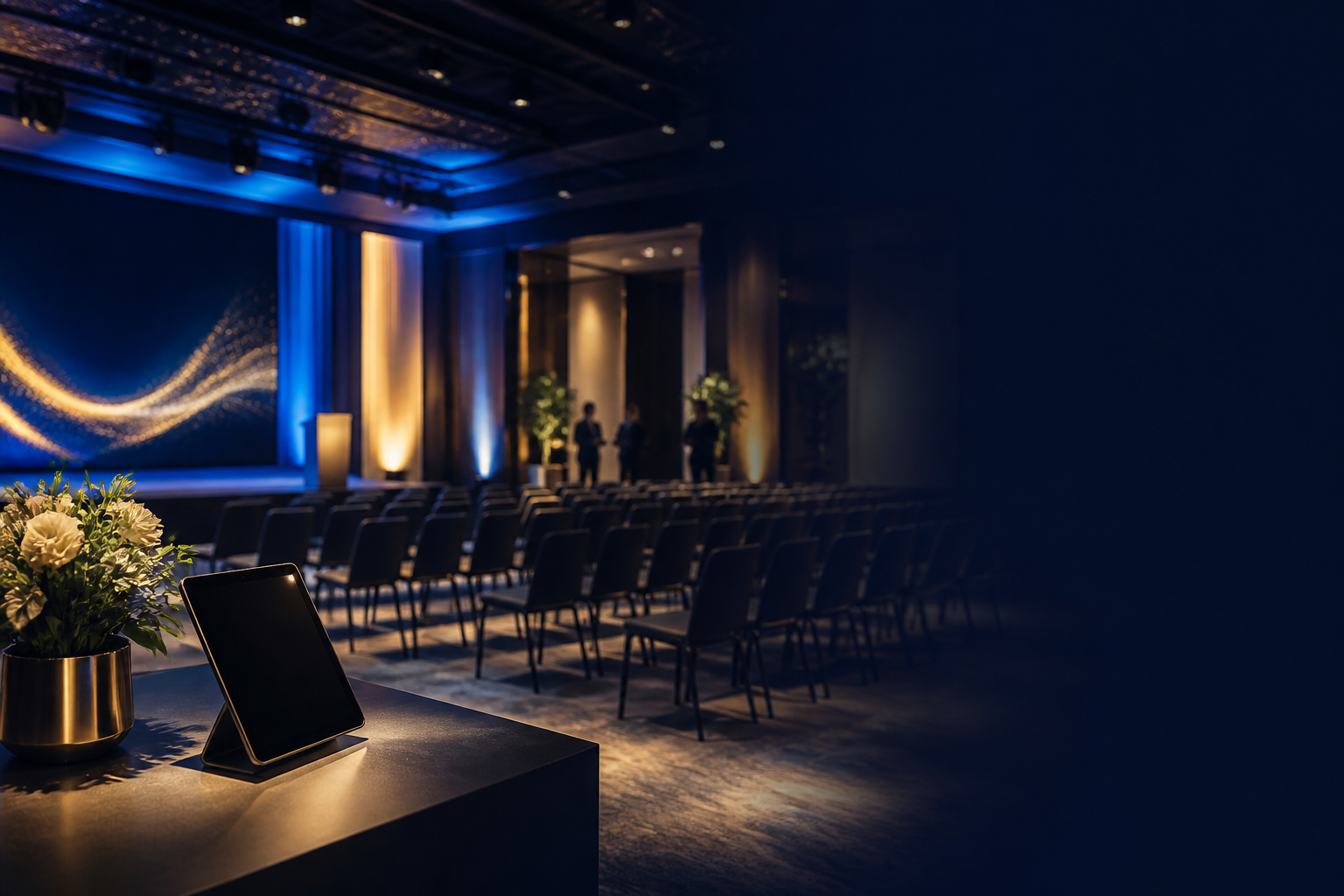 Salón preparado para recibir asistentes a un evento